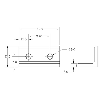 40-543-3SS MODULAR SOLUTIONS ANGLE BRACKET<BR>30MM TALL X 60MM WIDE WITH STAINLESS STEEL HARDWARE